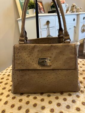 kate spade ♠️ Windsor Angeline Ostrich Leather Tan Satchel Bag